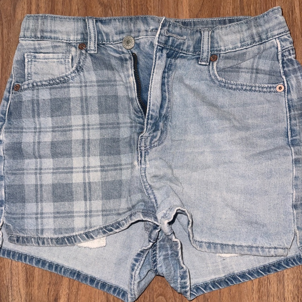 American Eagle Outfitters Light Blue Plaid Jean Shorts